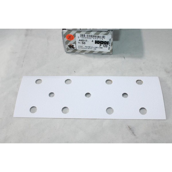 Boite 50 bandes abrasive de poncage rhynogrip white line P120 70x198mm Indasa 44517 