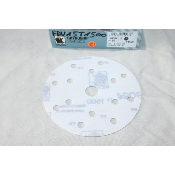 Boite 50 disques abrasif de poncage rhynogrip film line 150mm 15H P1500 Indasa 40567 