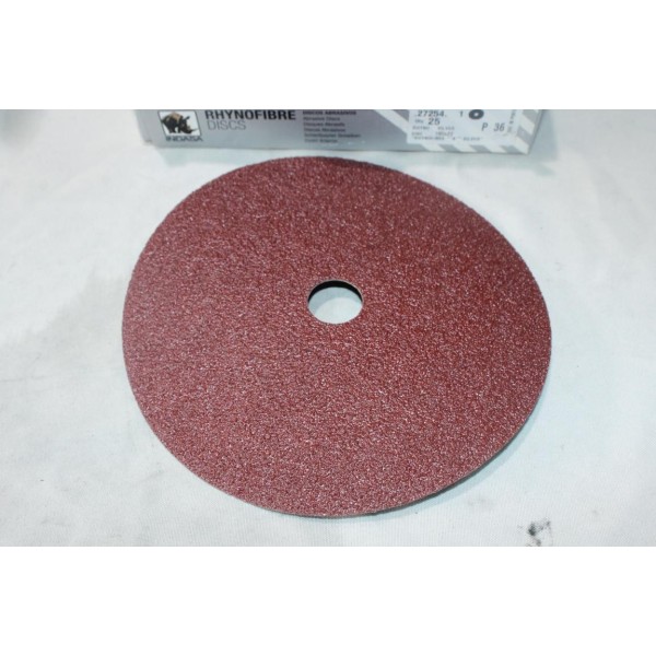 Boite 25 disques abrasif de poncage rhynofibre silver 180x22 P36 Indasa 27254 