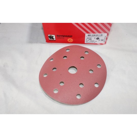 Boite 100 disques abrasif de poncage rhynogrip red line 150mm 15H P150 Indasa 39787 