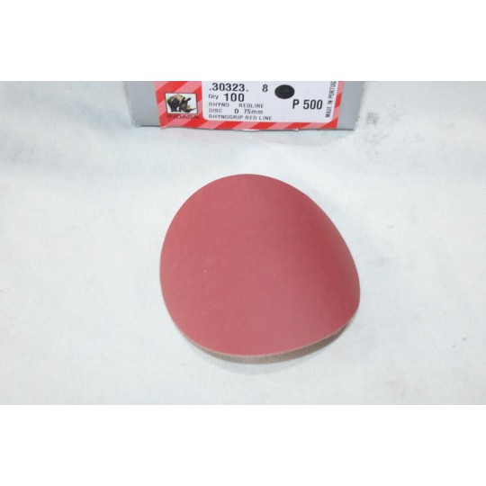 Boite 100 disques abrasif de poncage rhynogrip red line 75mm P500 Indasa 30323 
