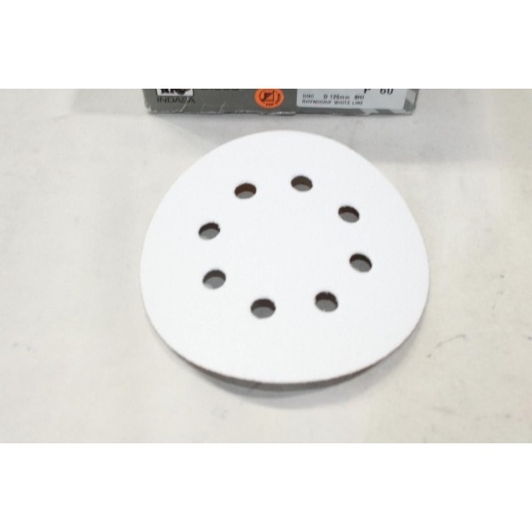 Boite 40 disques abrasif de poncage rhynogrip white line 125mm 8H P60 Indasa 00269 