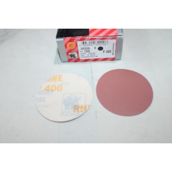 Boite 100 disques abrasif de poncage P400 75mm diametre rhynogrip red line Indasa 32220 