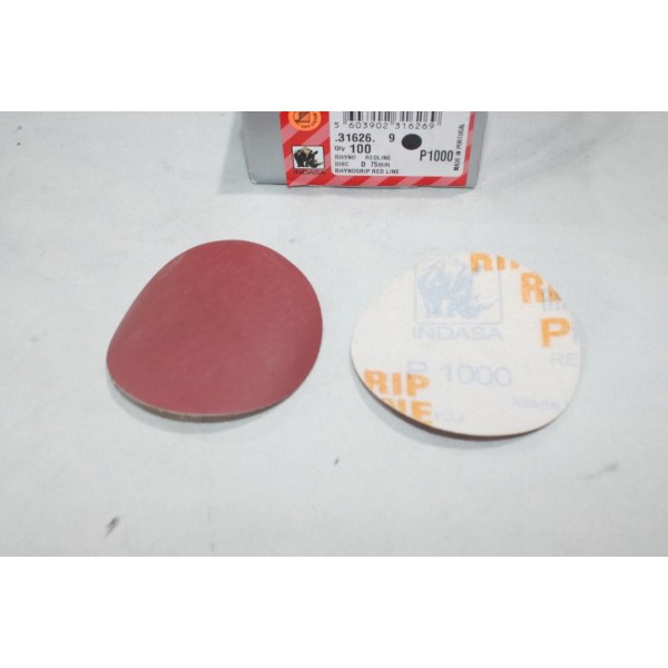 Boite 100 disques abrasif de poncage P1000 75mm diametre rhynogrip red line Indasa 31626 