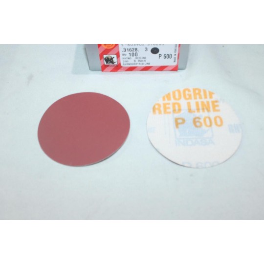 Boite 100 disques abrasif de poncage P600 75mm diametre rhynogrip red line Indasa 31628 