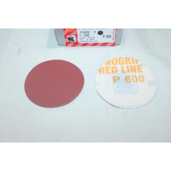 Boite 100 disques abrasif de poncage P600 75mm diametre rhynogrip red line Indasa 31628 