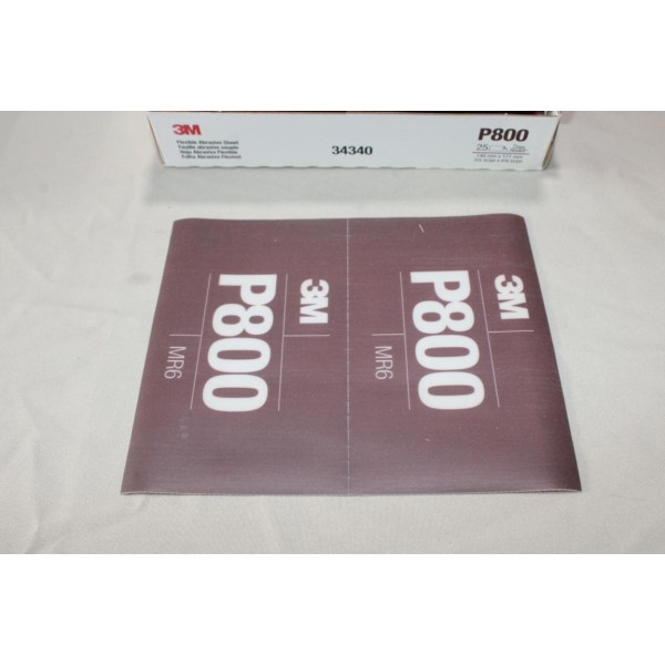Boite 25 feuilles abrasive souple de poncage MR6 P800 hookit 140x171mm 3M 34340 