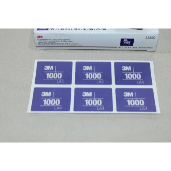 Boite 10 feuilles (60 tampons) abrasive de poncage defaut peinture LA4 P1000 37x28mm 3M 33890 