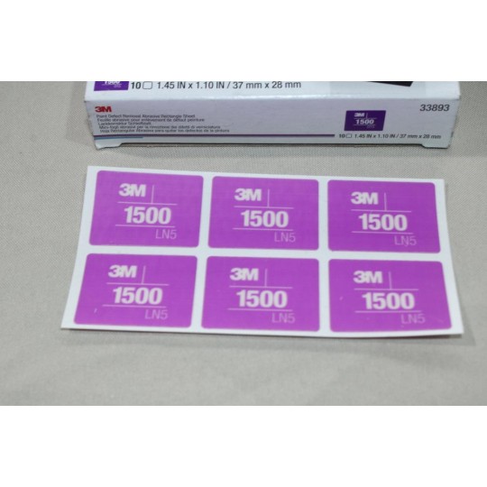 Boite 10 feuilles (60 tampons) abrasive de poncage defaut peinture LN5 P1500 37x28mm 3M 33893 