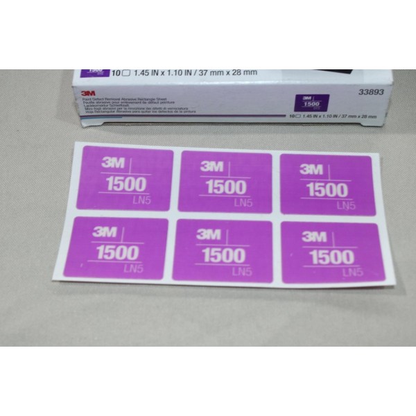 Boite 10 feuilles (60 tampons) abrasive de poncage defaut peinture LN5 P1500 37x28mm 3M 33893 