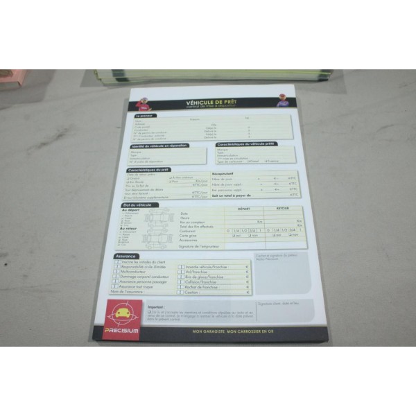 Carnet de contrat de mise à disposition véhicule de prêt Precisium CARNET JAUNE 