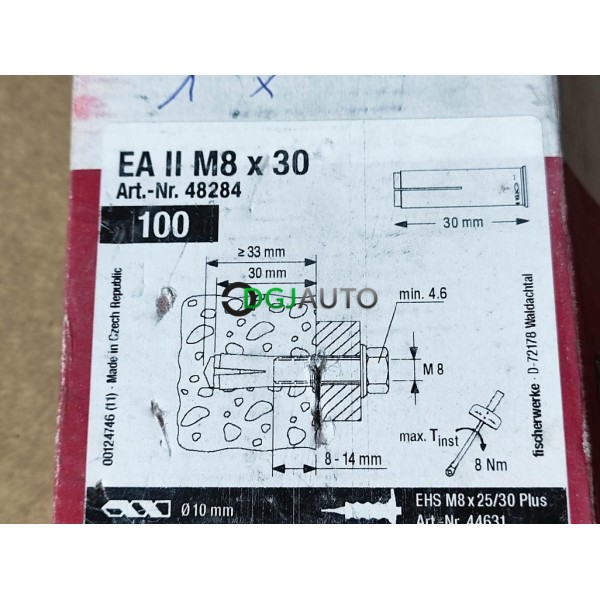 Lot 80 chevilles à frapper EA II M8x30 acier electrozingué Fischer 48284