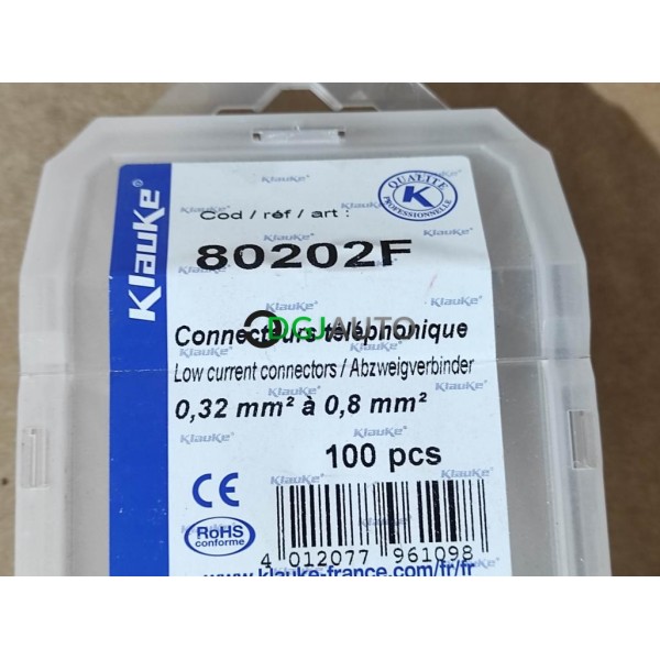 Boite 100 connecteurs telephonique 0.32mm² à 0.8mm² Klauke 80202F