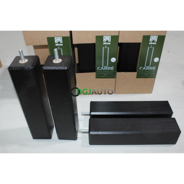 Jeu 4 pieds de sommier lit fabriqué en France Alinea 27916209 25cm bois hêtre 100% francais 60mm vis 8mm noir