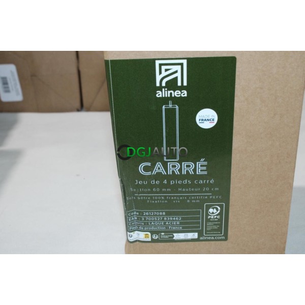 Jeu 4 pieds de sommier lit fabriqué en France Alinea 26127088 20cm bois hêtre 100% francais 60mm vis 8mm teinte laque acier