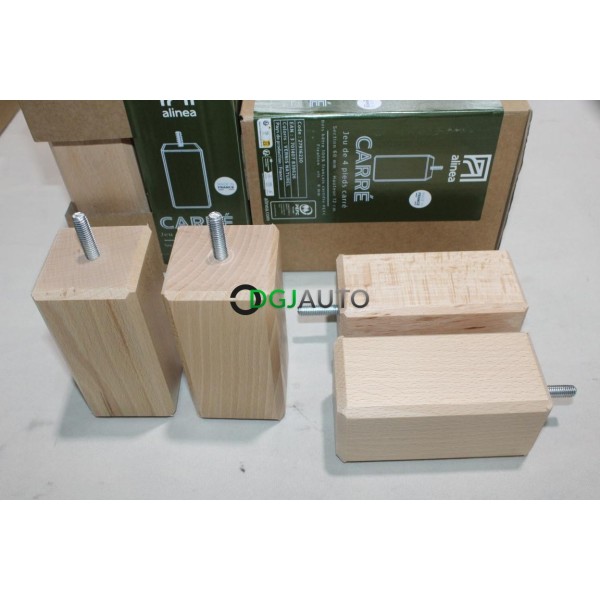 Jeu 4 pieds de sommier lit fabriqué en France Alinea 27916230 12cm bois hêtre 100% francais 60mm vis 8mm