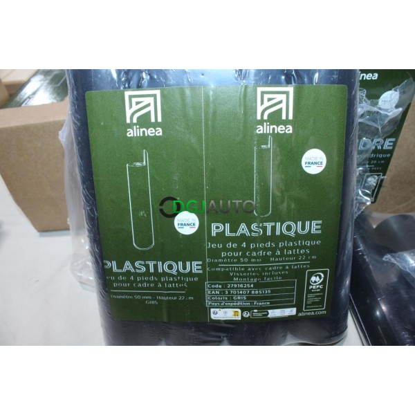Jeu 4 pieds de sommier lit fabriqué en France Alinea 27916254 22cm plastique diametre 50mm gris