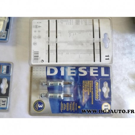 Blister 2 bougies prechauffe N°11 pour daewoo ssangyong korando musso mercedes classe C W202 E W124 G W460 W461 S W140 vito W638