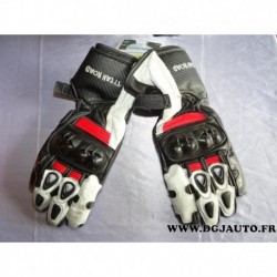 Paire gant moto racing noir blanc rouge 726183 Tytan road taille S