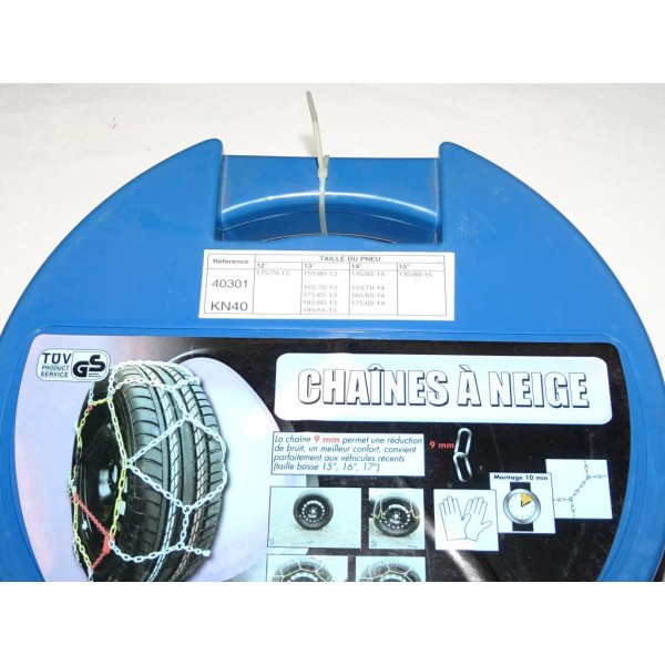 Paire chaines neige 40301 KN40 pour pneu roue jante 175/70/12 155/80/13 165/70/13 175/65/13 185/60/13 195/55/13 145/80/14 155/70