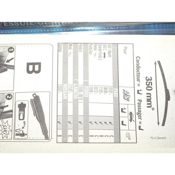 1 Balais essuie glace 350mm souple optonix FB1 pour fiat 500 grande punto evo panda 3 ford fiesta 6 lancia musa nissan qashqai