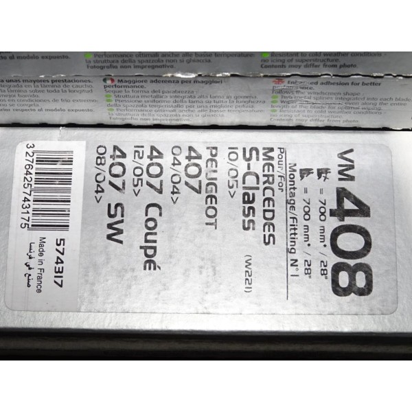 Paire balais essuie glace 2x 700mm souple silencio xtrm valeo VM408 574317 pour peugeot 407 mercedes classe S W221