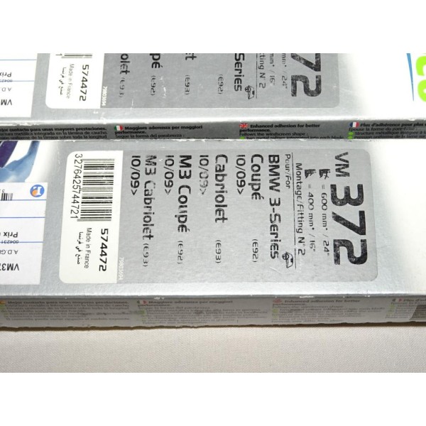 Paire balais essuie glace 600mm + 400mm souple silencio xtrm valeo VM372 574472 pour BMW E92 E93 serie 3 dont M3 partir de 10/20