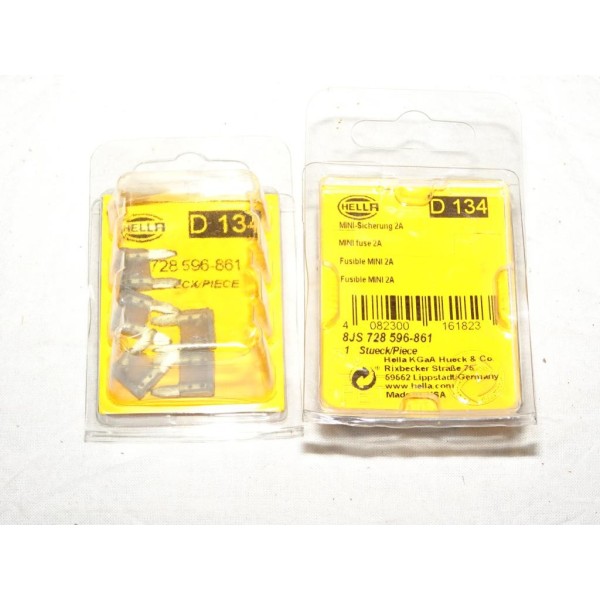 1 Blister 5 mini fusibles 2A Hella D134 8JS728596-861 pour renault peugeot citroen volkswagen audi skoda seat fiat lancia alfa r