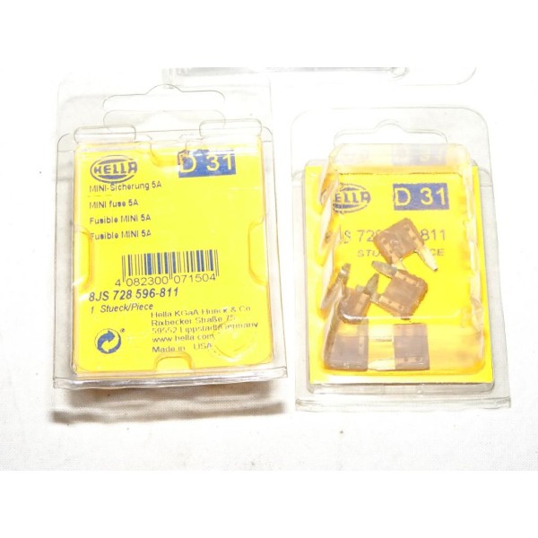 1 Blister 5 mini fusibles 5A Hella D31 8JS728596-811 pour renault peugeot citroen volkswagen audi skoda seat fiat lancia alfa ro
