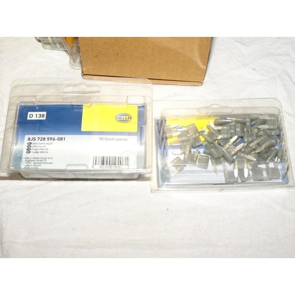 Blister 50 mini fusibles 2A Hella D138 8JS728596-081 pour renault peugeot citroen volkswagen audi skoda seat fiat lancia alfa ro