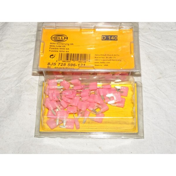 1 Blister 50 mini fusibles 4A Hella D140 8JS728596-121 pour renault peugeot citroen volkswagen audi skoda seat fiat lancia alfa