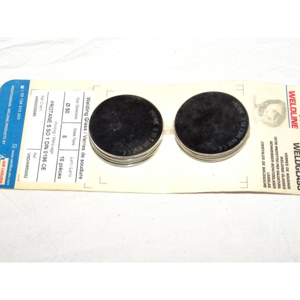 Blister 10 verres rond 10x50mm teinte 5 lunette de soudage Weldline W000335085 