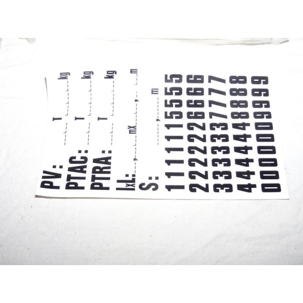 1 Sticker plaquette element chiffres et PV PTAC PTRA 145x120mm autocollant pour indication charge tout véhicule PTAC 501 