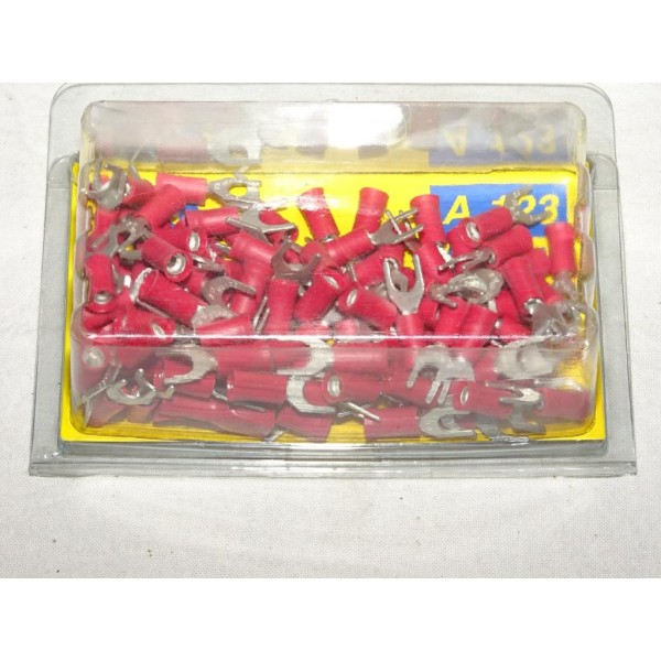 Boite de 100 cosses fourche connecteur electrique branchement faisceau cable 0.5-1mm² universel A123 8KW744779-003 pour véhicule