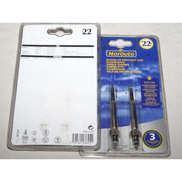 1 Blister 2 bougies de préchauffe n°22 pour opel campo corsa A vectra A ssangyong daewoo korando 1.5D 1.7TD 2.2D 1.5 1.7 2.2 D T