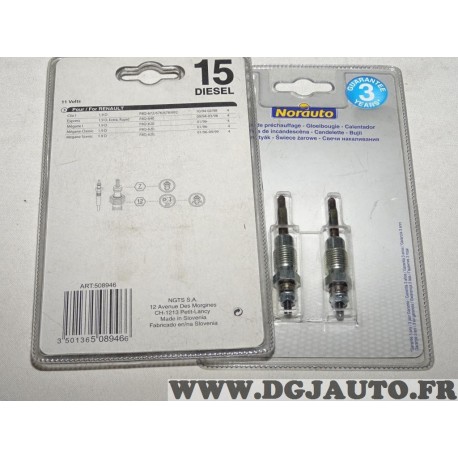 1 Blister 2 bougies de préchauffe N°15 pour renault clio 1 2 I II express  megane dont scenic 1.9D 1.9 D diesel, au meilleur prix 7.33 sur DGJAUTO