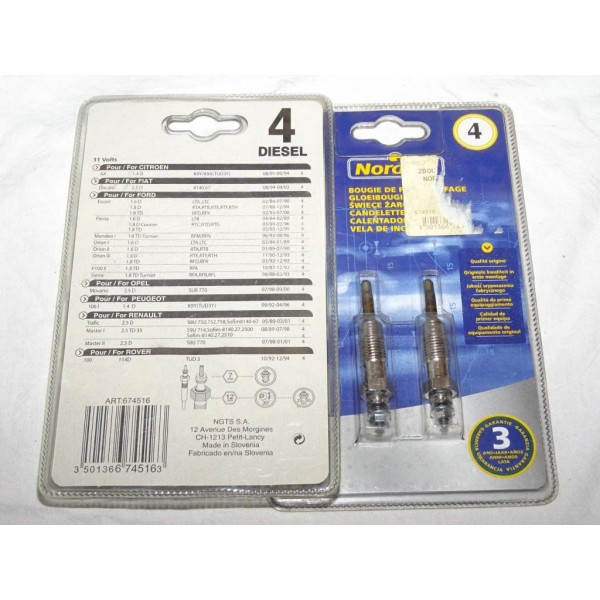 1 Blister 2 bougies prechauffe 674516 pour citroen AX peugeot 106 fiat ducato ford escort 3 4 5 6 7 III IV V VI VII fiesta 2 3 I