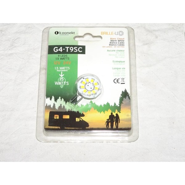 Ampoule 9 leds 1.5 watts blanc chaud 120 lumens Koonekt G4-T9SC G4