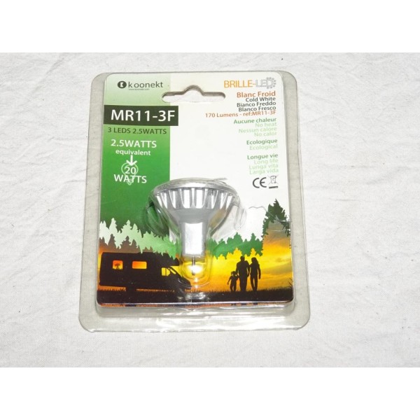 Ampoule 3 leds 2.5 watts blanc froid 170 lumens Koonekt MR11-3F MR11