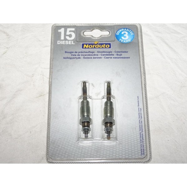 Blister 2 bougies de préchauffe N°15 Norauto 508946 pour renault clio 1 2 I II express megane dont scenic 1.9D 1.9 D diesel 