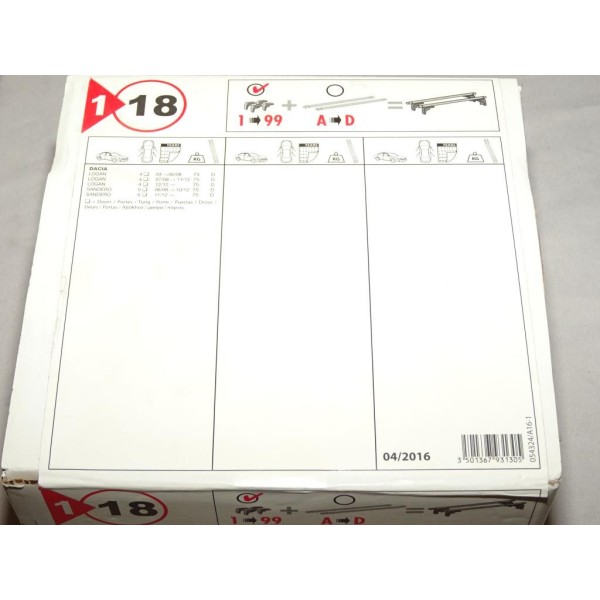 Kit pieds fixation barre de toit 1er 18 P20170622 pour dacia logan partir de 2004 sandero partir de 2008 