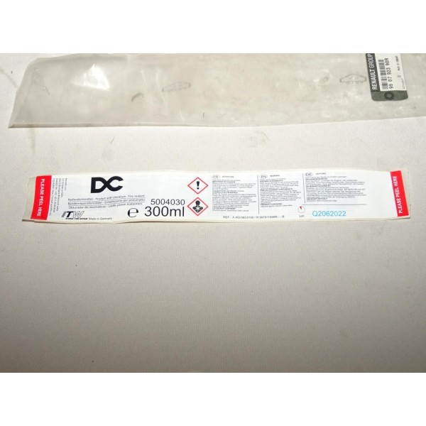 Etiquette autocollante information bombe produit anti crevaison Renault 990792390R 