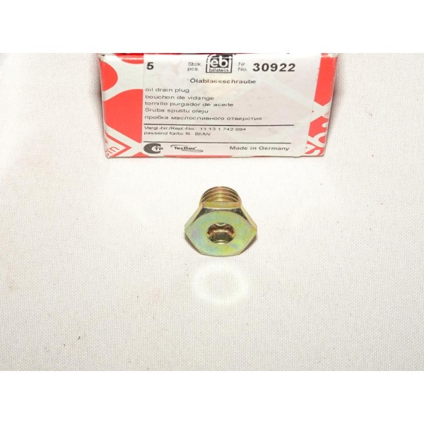 Bouchon vidange carter huile Febi 30922 pour BMW serie 1 3 5 7 8 X1 X5 Z4 E31 E32 E34 E38 E39 E46 E53 E81 E82 E85 E87 E88 E90 E9