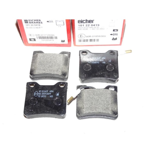 Jeux 4 plaquettes de frein arriere montage teves Eicher 101220419 pour mercedes vito W638 peugeot 406 605 607