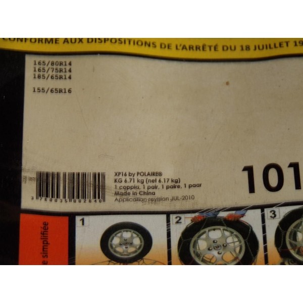 Paire chaines neige Polaire XP16 101 pour pneu roue jante 165/80/14 165/75/14 185/65/14 155/65/16 165 80 14 165 75 14 185 65 14 