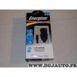Chargeur prise allume cigare 2.4A USB avec 1 cable Energizer DCA1BHLB3 pour iphone ipad ipod 