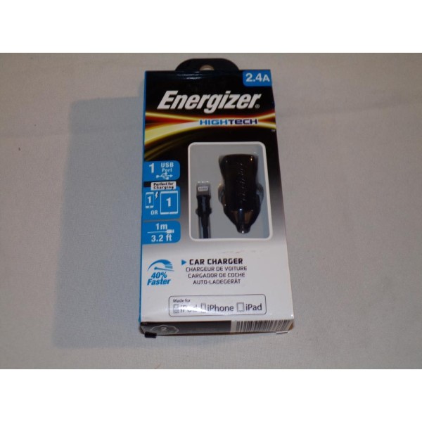 Chargeur prise allume cigare 2.4A USB avec 1 cable Energizer DCA1BHLB3 pour iphone ipad ipod 