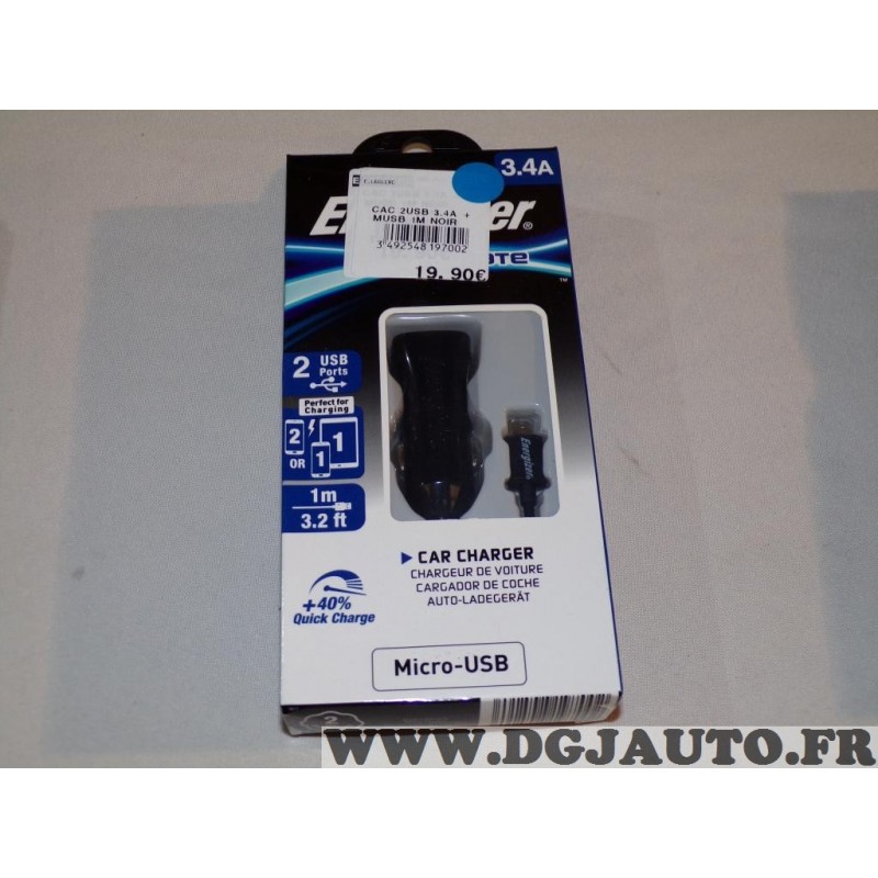 Chargeur allume cigare 2 prises USB 2,4A - Energizer