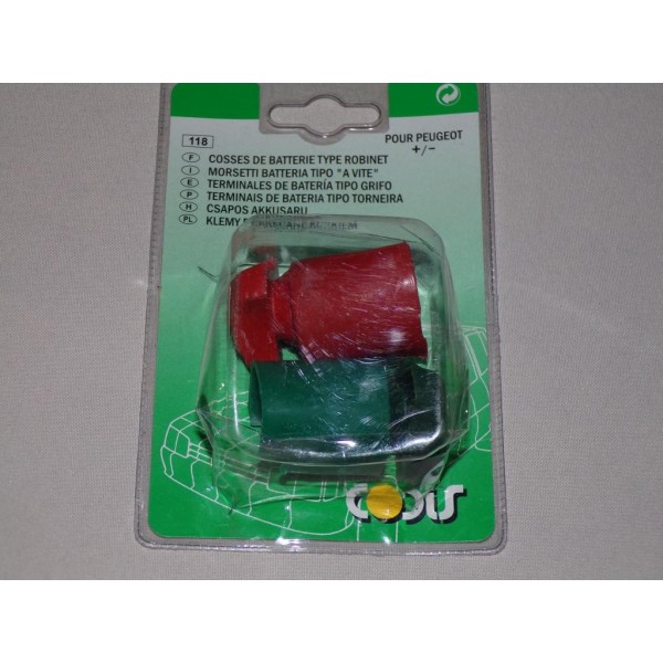 Blister 2 cosses batterie positive + negative type robinet Codis 118 3284090541019 pour peugeot 