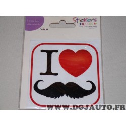 Autocollant stikers I love moustache Kisikol 